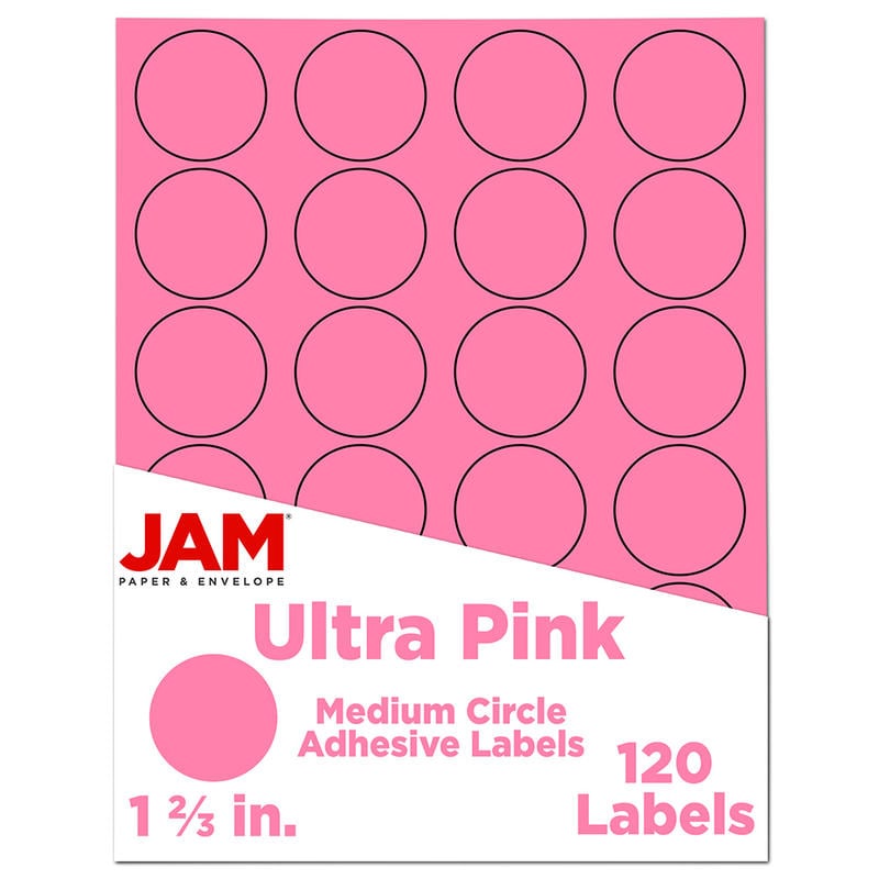 JAM Paper Circle Label Sticker Seals, 1 2/3in, Pink, Pack Of 120 MPN:147627062