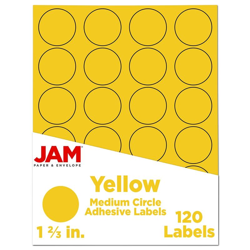 JAM Paper Circle Label Sticker Seals, 1 2/3in, Yellow, Pack Of 120 MPN:147627067