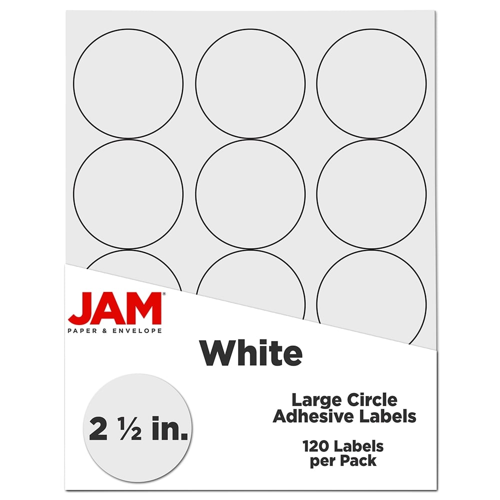 JAM Paper Circle Label Sticker Seals, 2 1/2in, White, Pack Of 120 MPN:2147615066