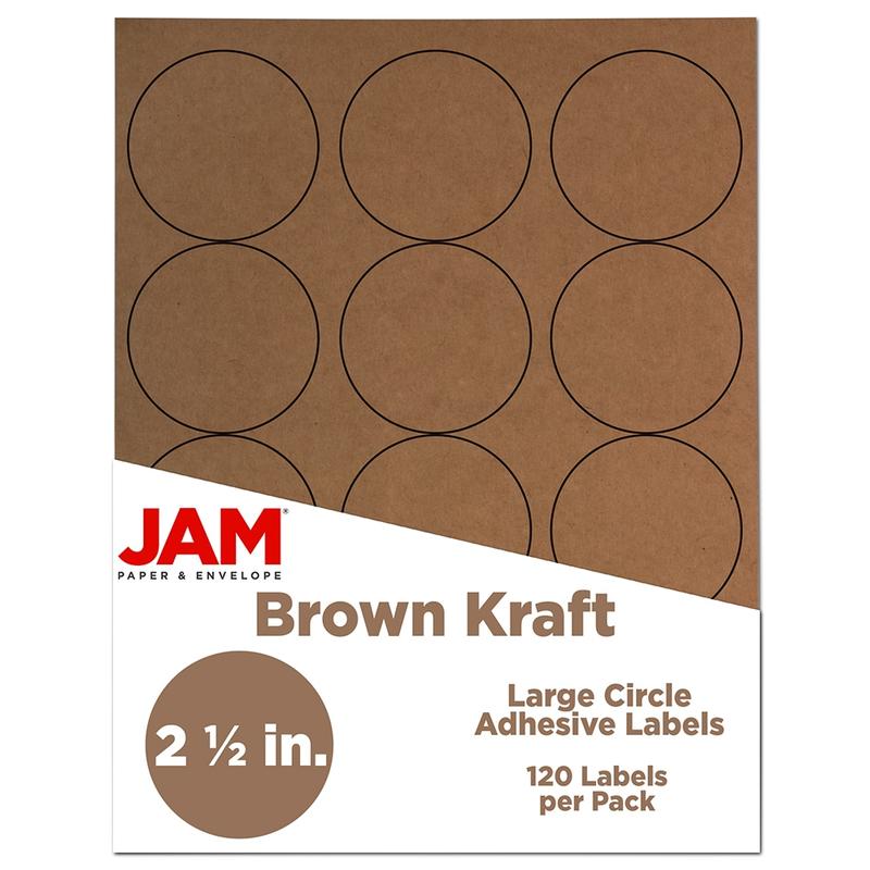 JAM Paper Circle Label Sticker Seals, 2 1/2in, Brown Kraft, Pack Of 120 MPN:2147618897