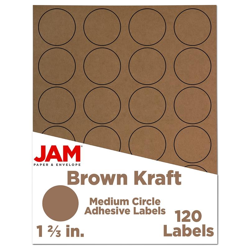 JAM Paper Circle Label Sticker Seals, 1 2/3in, Brown Kraft, Pack Of 120 MPN:3147612192