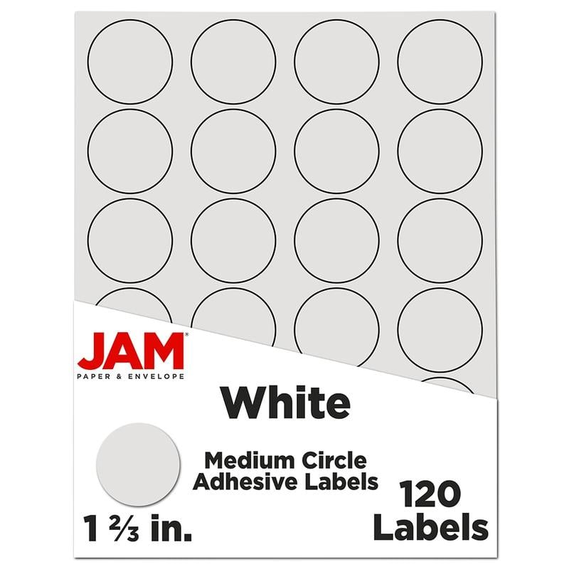 JAM Paper Circle Label Sticker Seals, 1 2/3in, White, Pack Of 120 MPN:3147612193