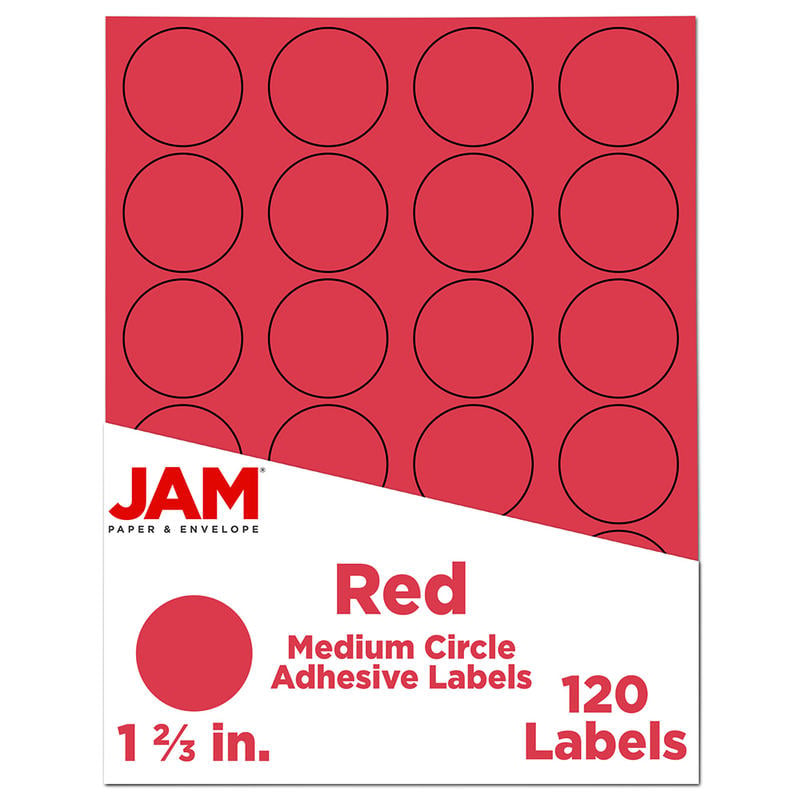 JAM Paper Circle Label Sticker Seals, 1 2/3in, Red, Pack Of 120 MPN:3147612194