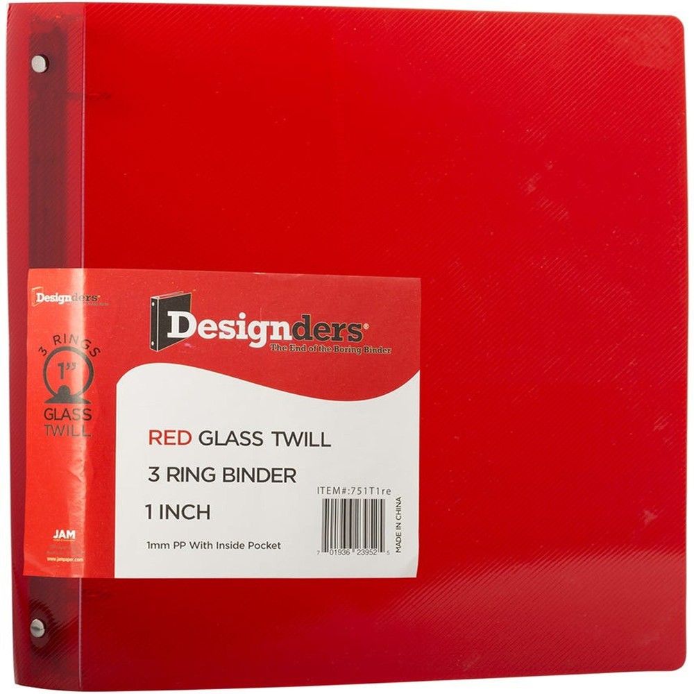 JAM PAPER 3 Ring Plastic Binder, 1 inch, Red MPN:751T1RE