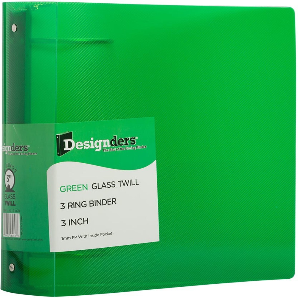 JAM PAPER 3 Ring Plastic Binder, 3 inch, Green, Sold Individually MPN:821T3GR