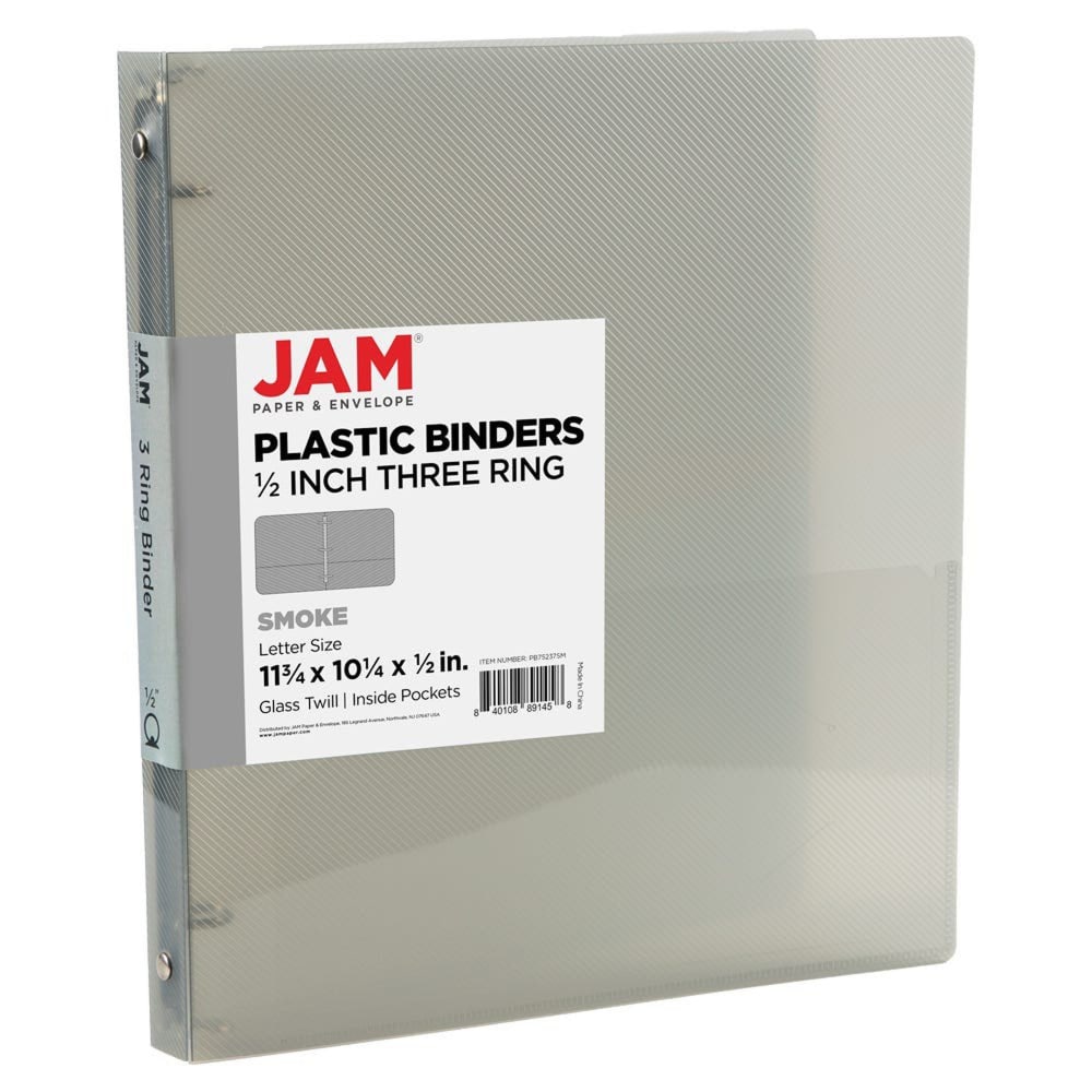 JAM PAPER 3 Ring Plastic Binder, 0.5 inch, Smoke Gray, Sold Individually MPN:PB75237SM