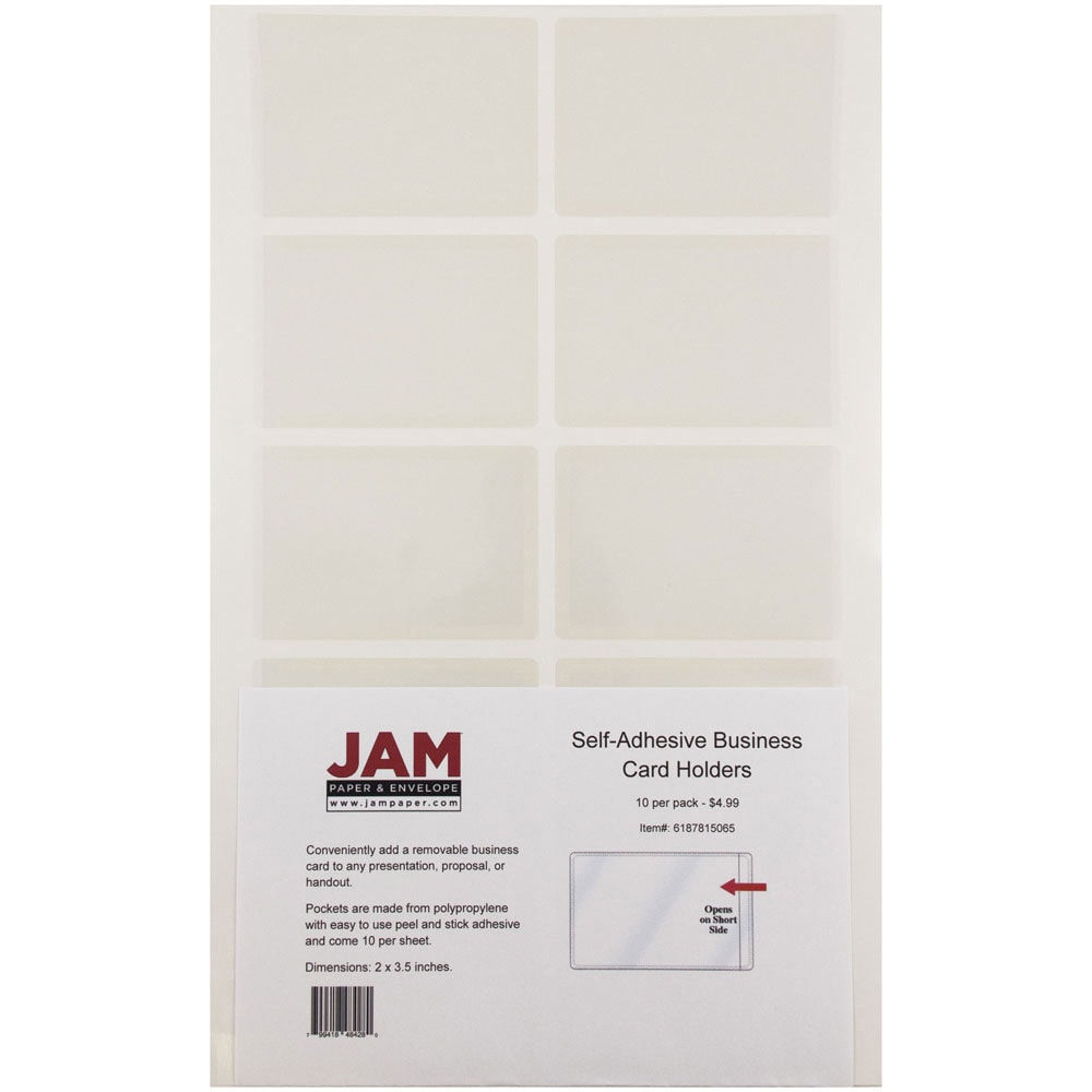 JAM Paper Self-Adhesive Business Card Holders, 2in x 3 1/2in, Clear, Pack Of 10 MPN:6187815065B