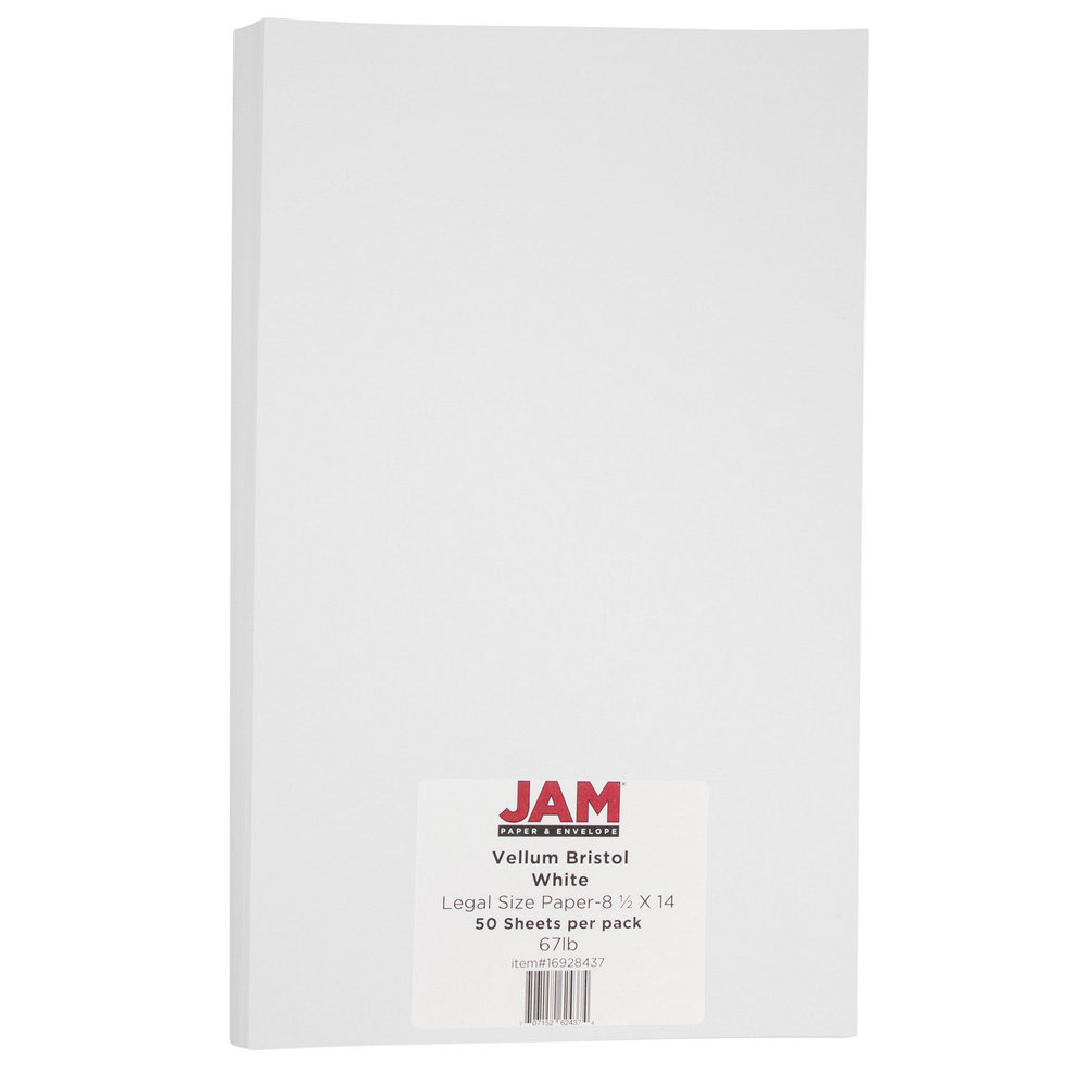 JAM Paper Vellum Bristol Card Stock, White, Legal (8.5in x 14in), 67 Lb, Pack Of 50 MPN:16928437Z