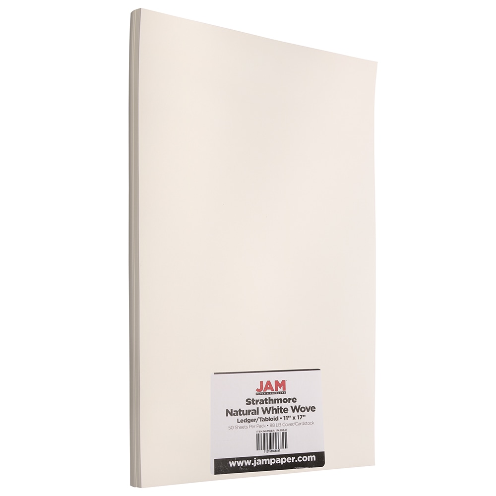 JAM Paper Card Stock, Strathmore Natural White Wove, Ledger (11in x 17in), 88 Lb, Pack Of 50 MPN:17430341
