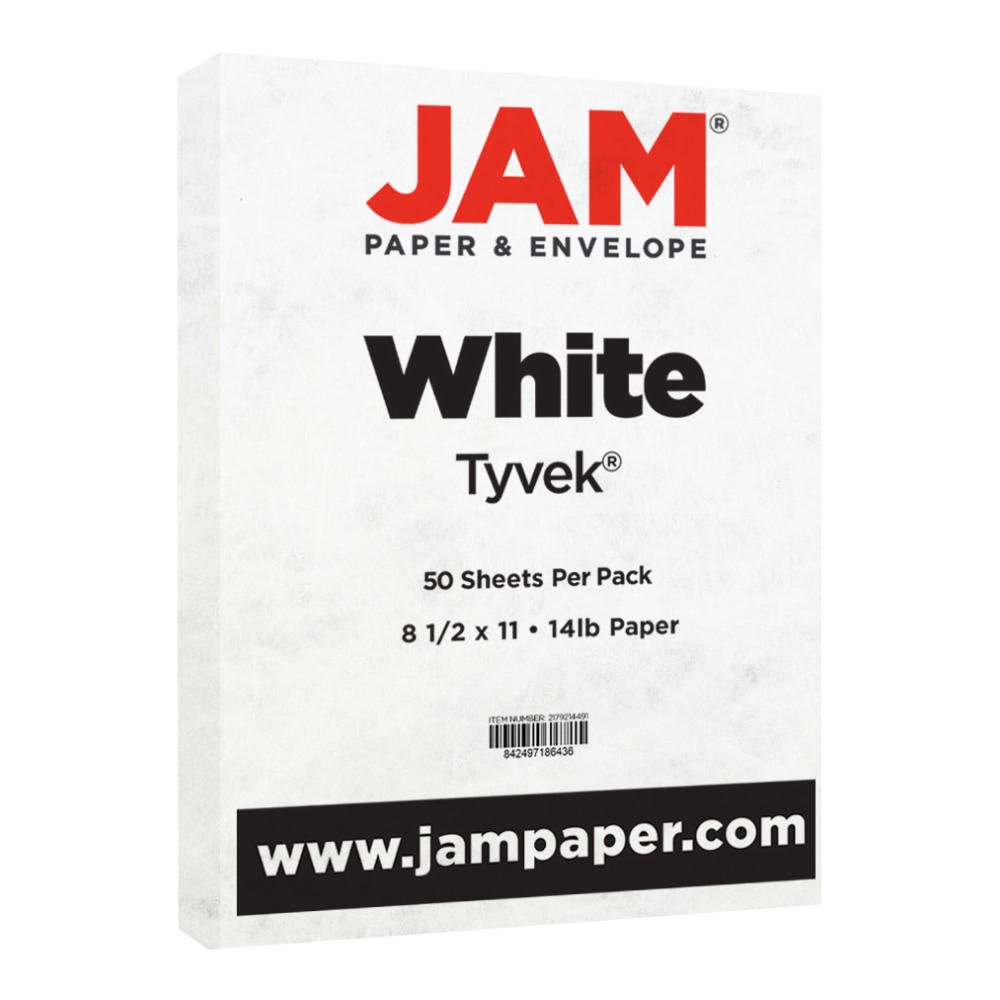 JAM Paper Tyvek Letter Card Stock, White, Letter (8.5in x 11in), 14 Lb, Pack Of 50 MPN:2179214491