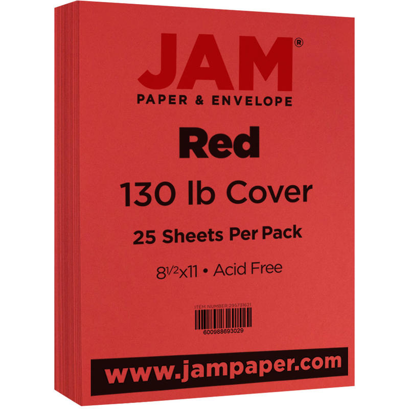 JAM Paper Card Stock, Red, Letter (8.5in x 11in), 130 Lb, Pack Of 25 MPN:295731621