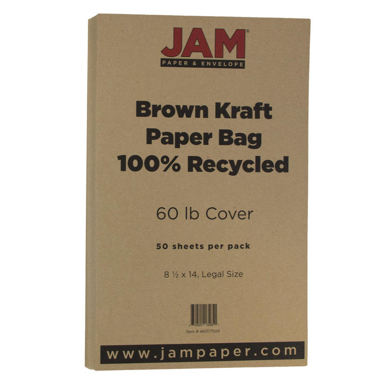 JAM Paper Legal Card Stock, Brown Kraft, Legal (8.5in x 14in), 60 Lb, Pack Of 50 MPN:463117509