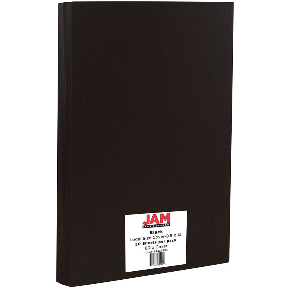 JAM Paper Card Stock, Black, Legal (8.5in x 14in), 80 Lb, Pack Of 50 MPN:64429505