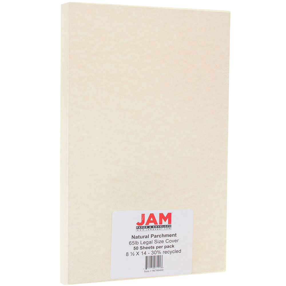 JAM Paper Legal Card Stock, Natural Parchment, Legal (8.5in x 14in), 65 Lb, Pack Of 50 MPN:96700400