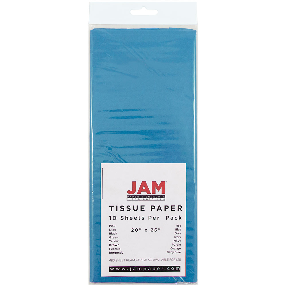 JAM Paper Tissue Paper, 26inH x 20inW x 1/8inD, Bright Blue, Pack Of 10 Sheets MPN:1152346