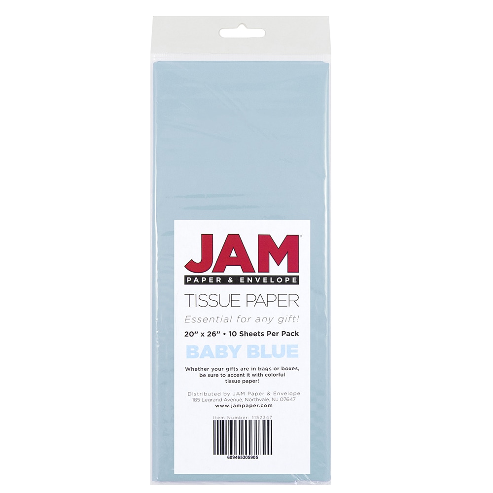JAM Paper Tissue Paper, 26inH x 20inW x 1/8inD, Baby Blue, Pack Of 10 Sheets MPN:1152347