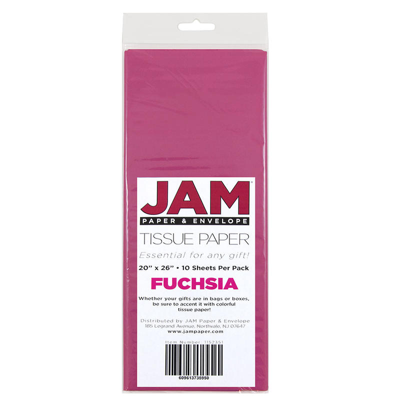 JAM Paper Tissue Paper, 26inH x 20inW x 1/8inD, Fuchsia, Pack Of 10 Sheets MPN:1152351
