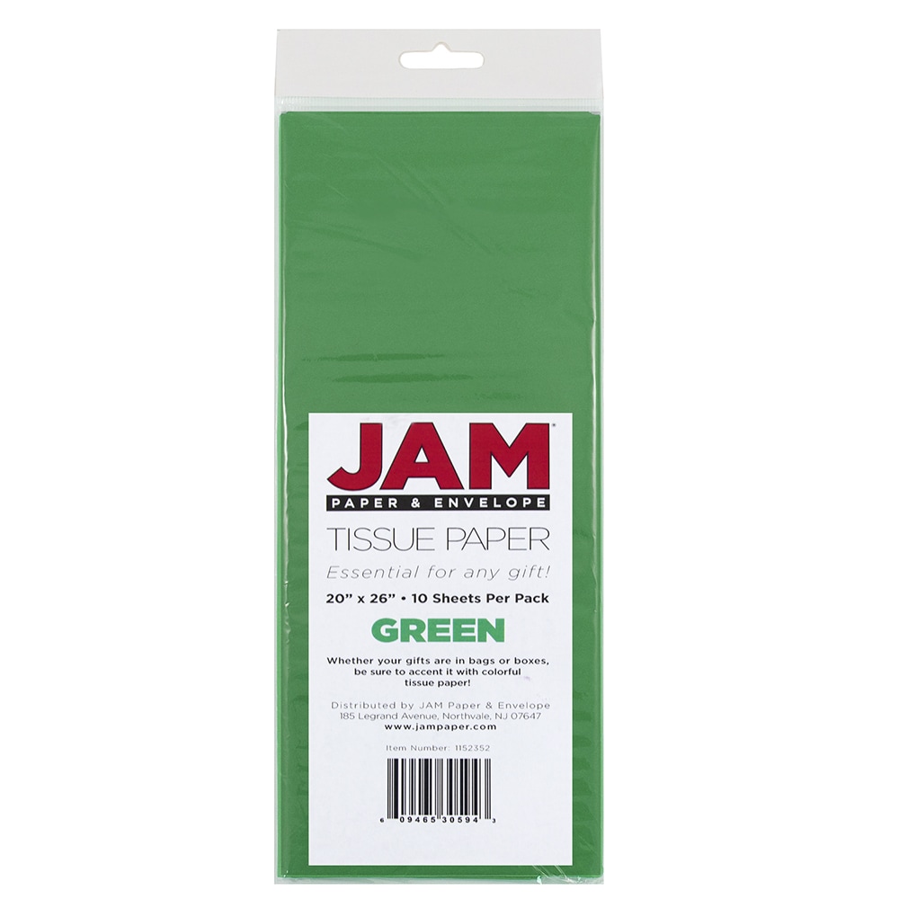 JAM Paper Tissue Paper, 26inH x 20inW x 1/8inD, Green, Pack Of 10 Sheets MPN:1152352
