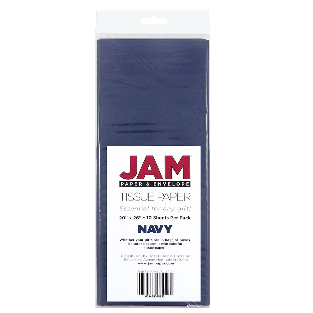 JAM Paper Tissue Paper, 26inH x 20inW x 1/8inD, Navy Blue, Pack Of 10 Sheets MPN:1152353