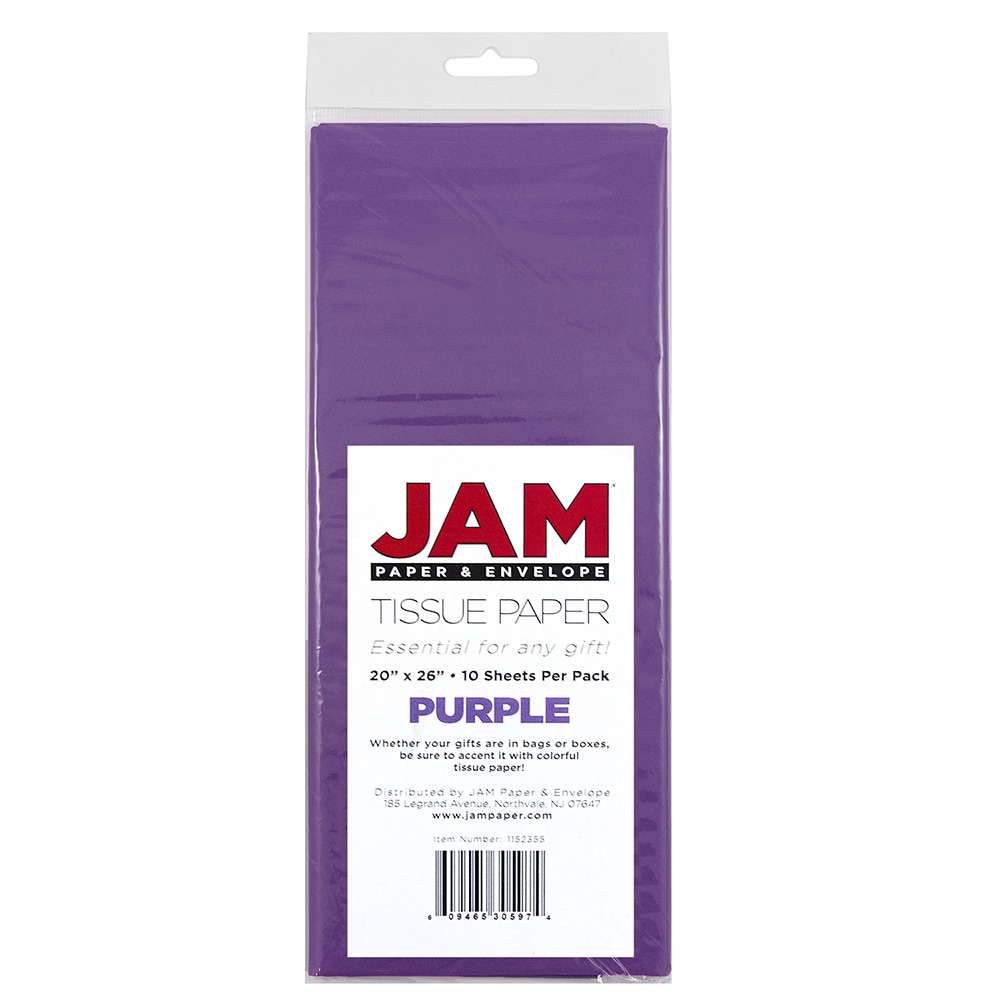 JAM Paper Tissue Paper, 26inH x 20inW x 1/8inD, Purple, Pack Of 10 Sheets MPN:1152355