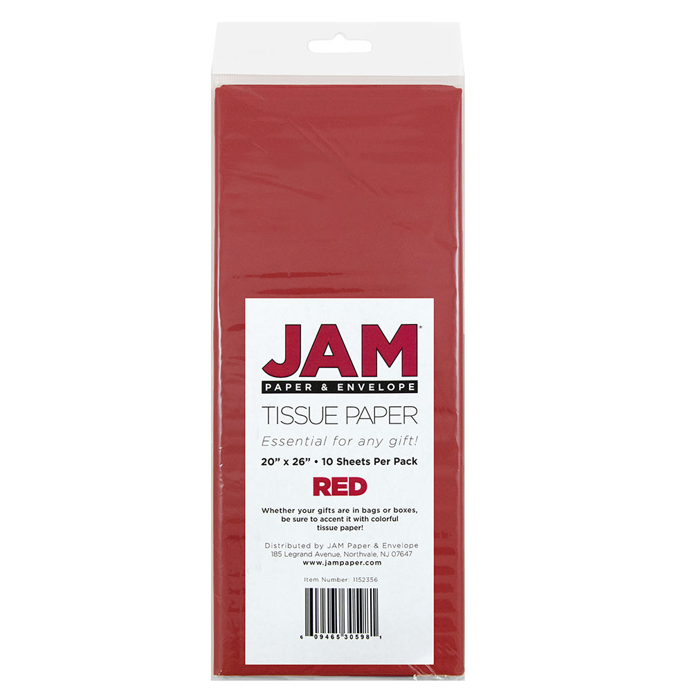 JAM Paper Tissue Paper, 26inH x 20inW x 1/8inD, Red, Pack Of 10 Sheets MPN:1152356