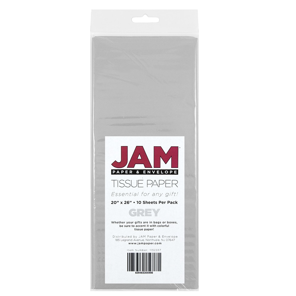 JAM Paper Tissue Paper, 26inH x 20inW x 1/8inD, Gray, Pack Of 10 Sheets MPN:1152357