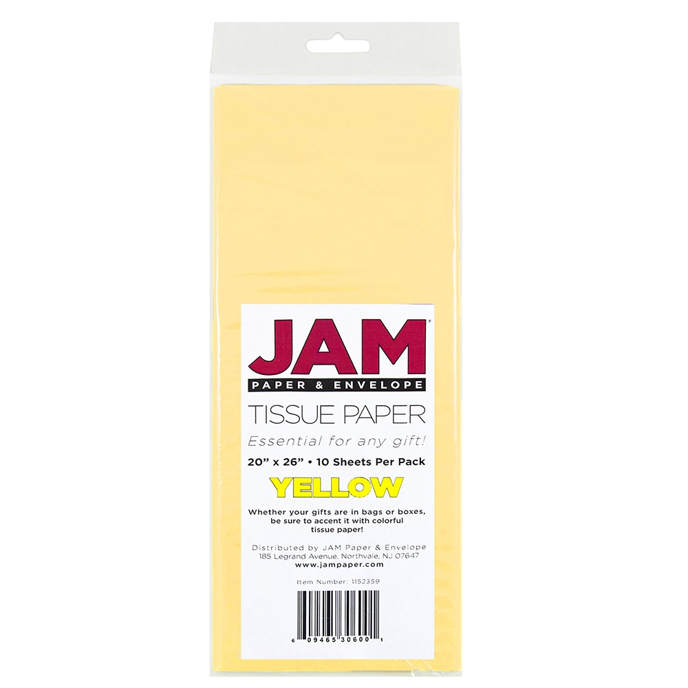 JAM Paper Tissue Paper, 26inH x 20inW x 1/8inD, Yellow, Pack Of 10 Sheets MPN:1152359