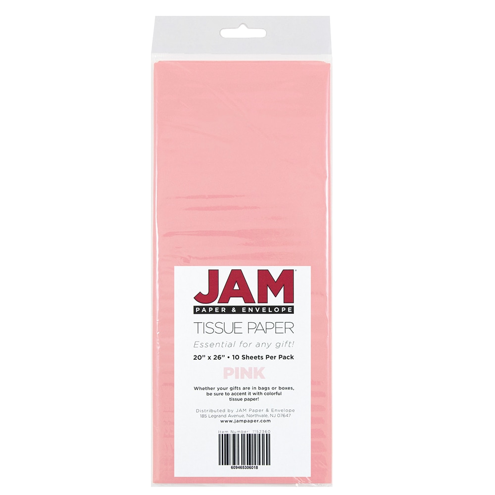 JAM Paper Tissue Paper, 26inH x 20inW x 1/8inD, Pink, Pack Of 10 Sheets MPN:1152360