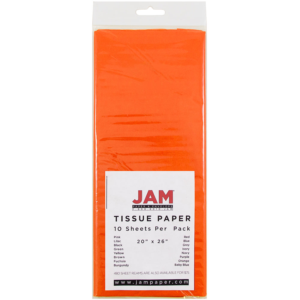 JAM Paper Tissue Paper, 26inH x 20inW x 1/8inD, Orange, Pack Of 10 Sheets MPN:1152361