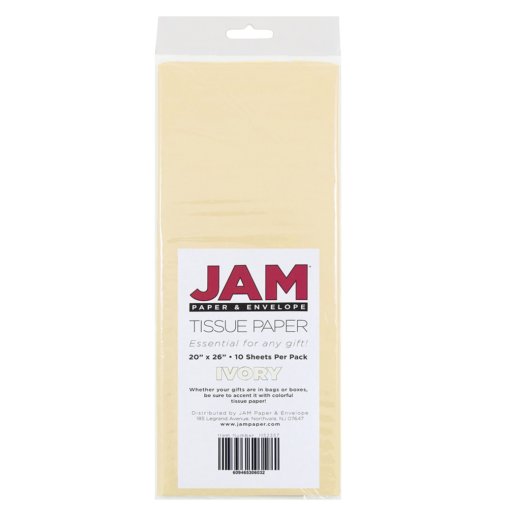 JAM Paper Tissue Paper, 26inH x 20inW x 1/8inD, Ivory, Pack Of 10 Sheets MPN:1155677