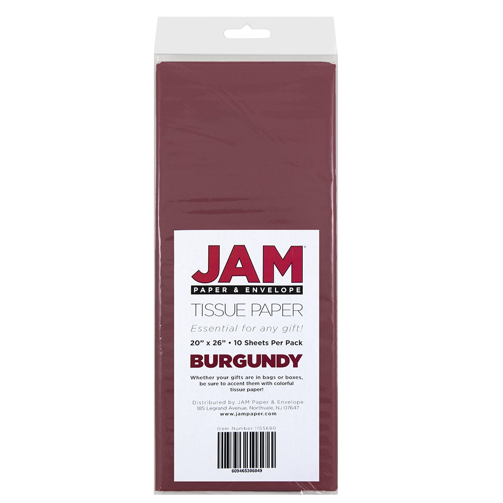 JAM Paper Tissue Paper, 26inH x 20inW x 1/8inD, Burgundy, Pack Of 10 Sheets MPN:1155680