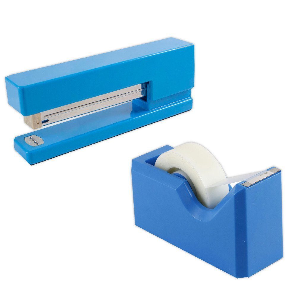 JAM Paper 2-Piece Office And Desk Set, 1 Stapler & 1 Tape Dispenser, Blue MPN:3378BL
