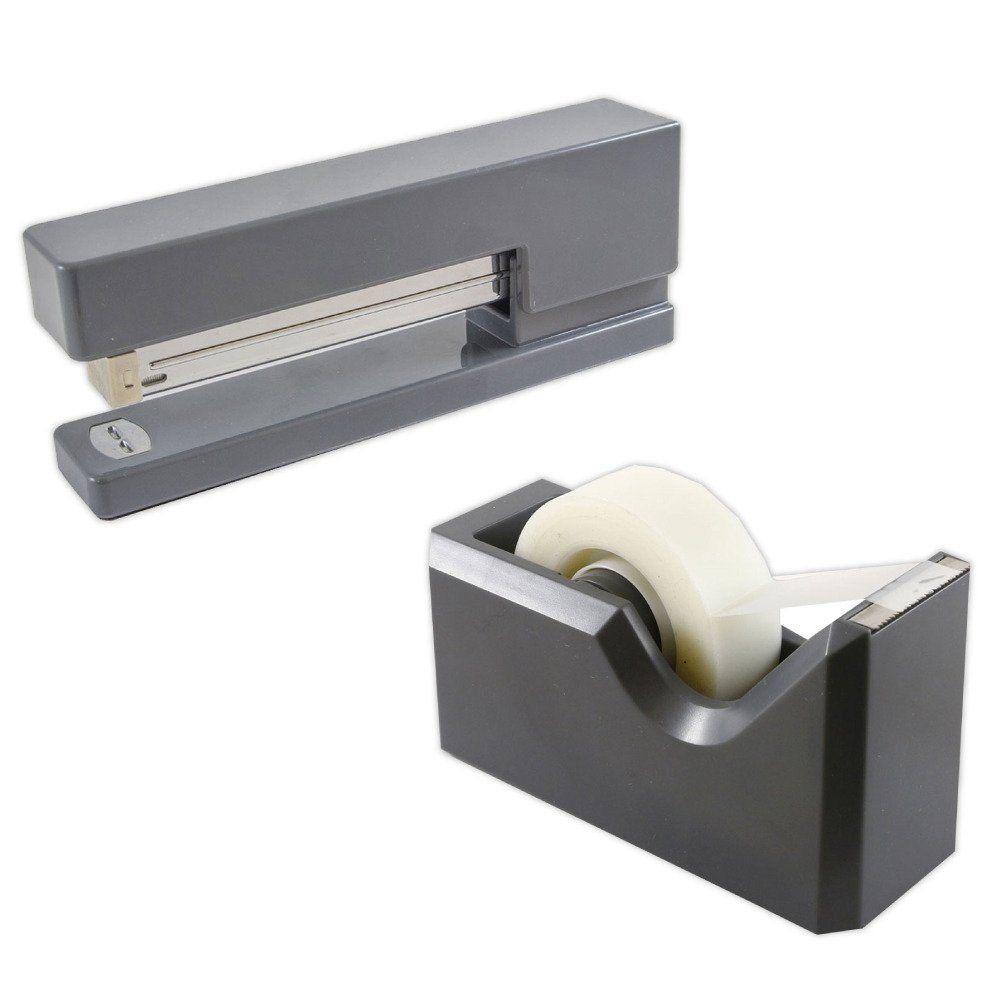JAM Paper 2-Piece Office And Desk Set, 1 Stapler & 1 Tape Dispenser, Gray MPN:3378GY