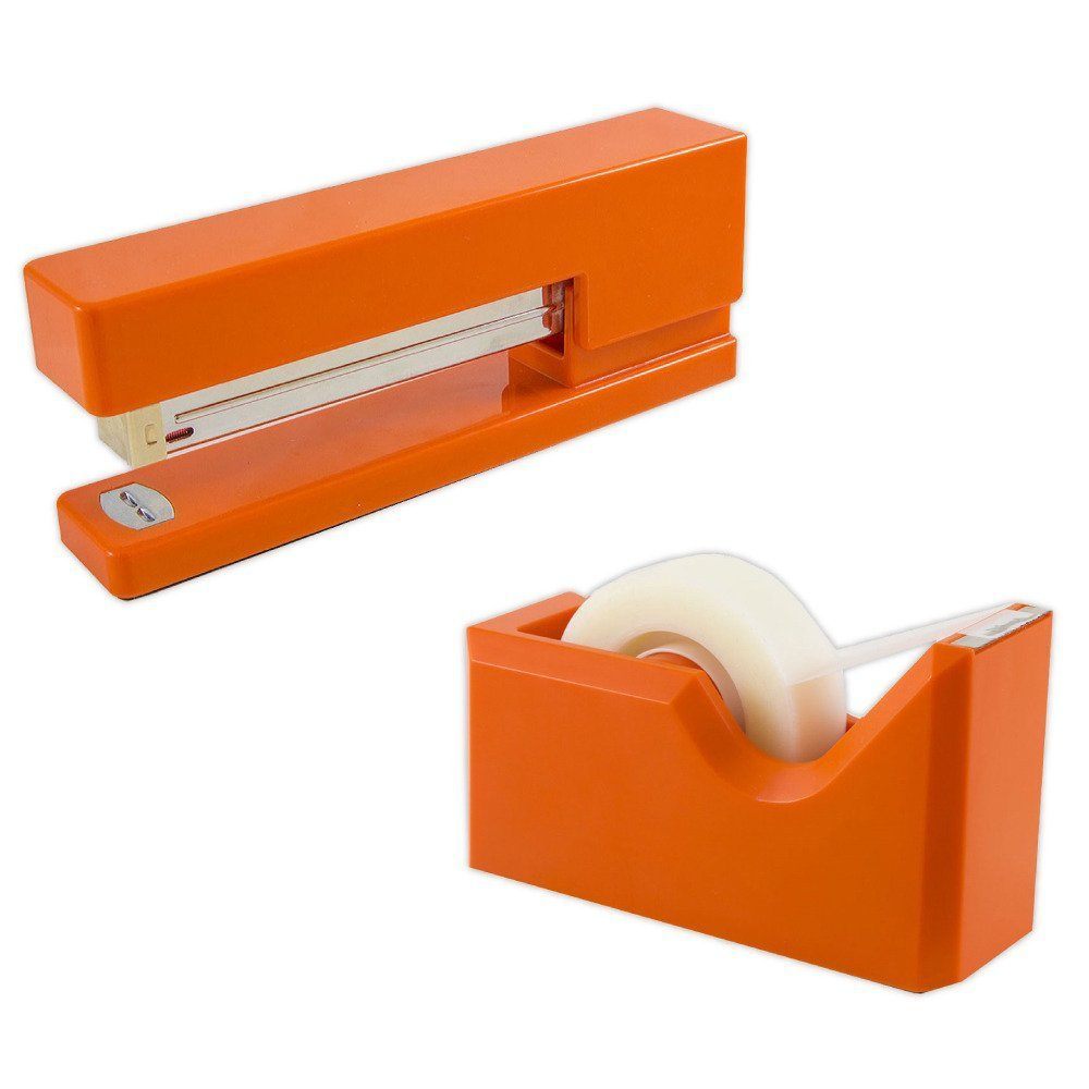 JAM Paper 2-Piece Office And Desk Set, 1 Stapler & 1 Tape Dispenser, Orange MPN:3378OR