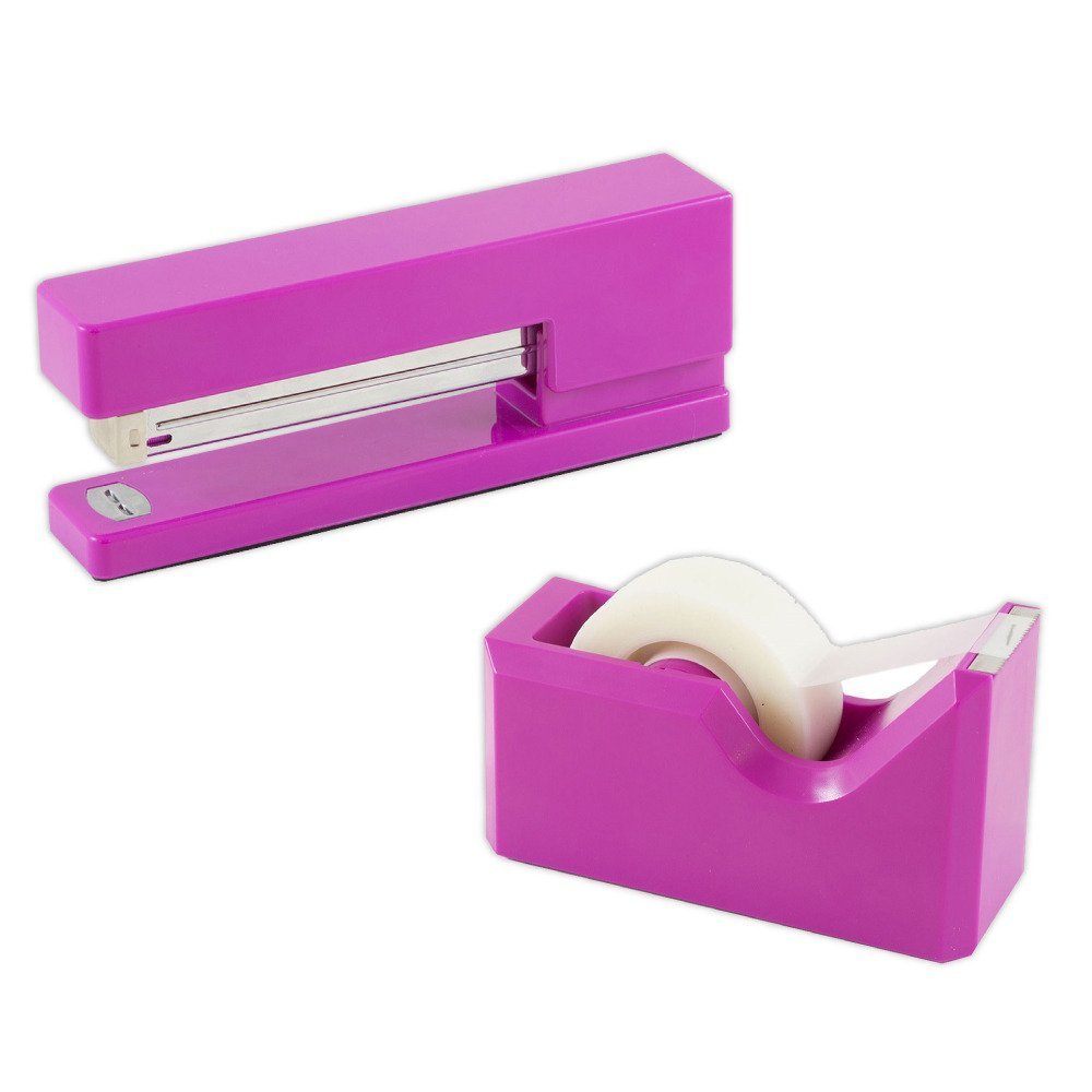 JAM Paper 2-Piece Office And Desk Set, 1 Stapler & 1 Tape Dispenser, Fuchsia MPN:3378PI