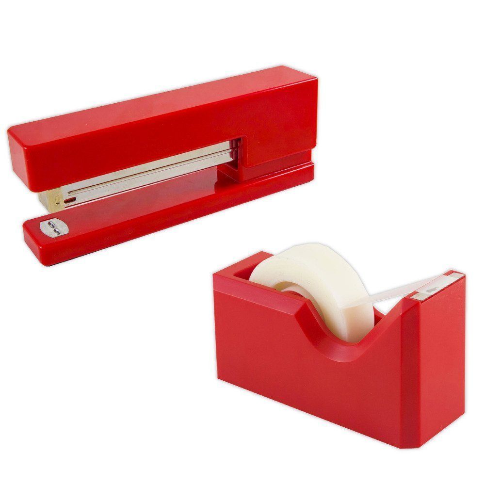 JAM Paper 2-Piece Office And Desk Set, 1 Stapler & 1 Tape Dispenser, Red MPN:3378RE
