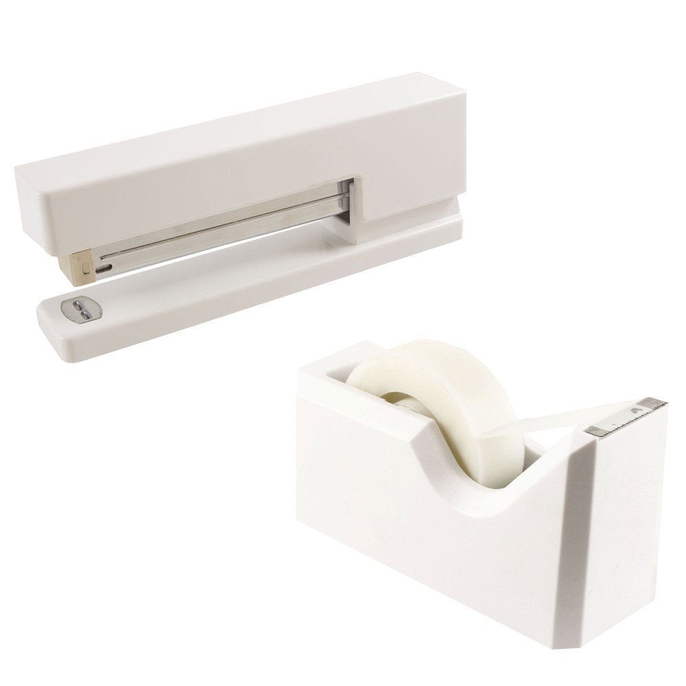 JAM Paper 2-Piece Office And Desk Set, 1 Stapler & 1 Tape Dispenser, White MPN:3378WH