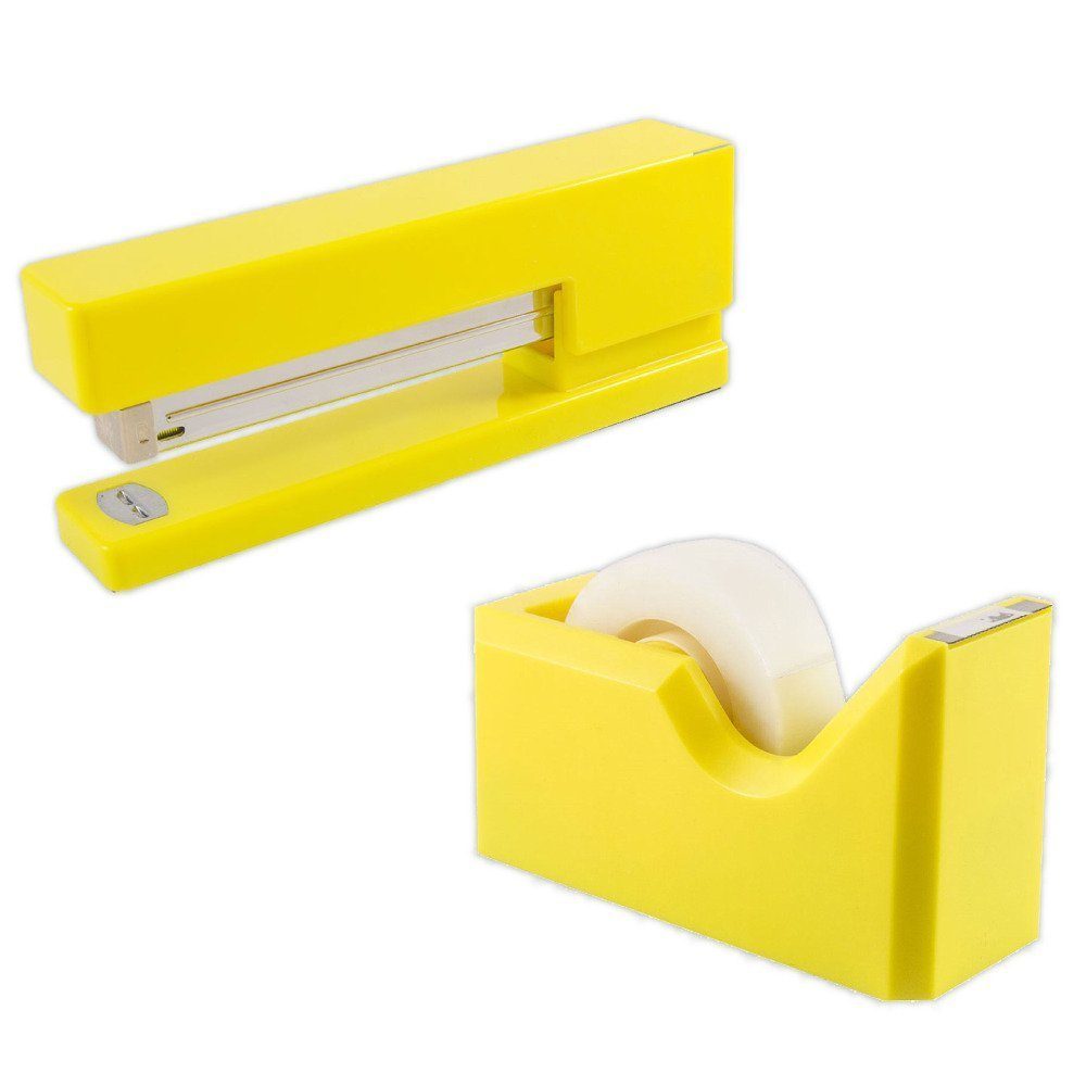 JAM Paper 2-Piece Office And Desk Set, 1 Stapler & 1 Tape Dispenser, Yellow MPN:3378YE