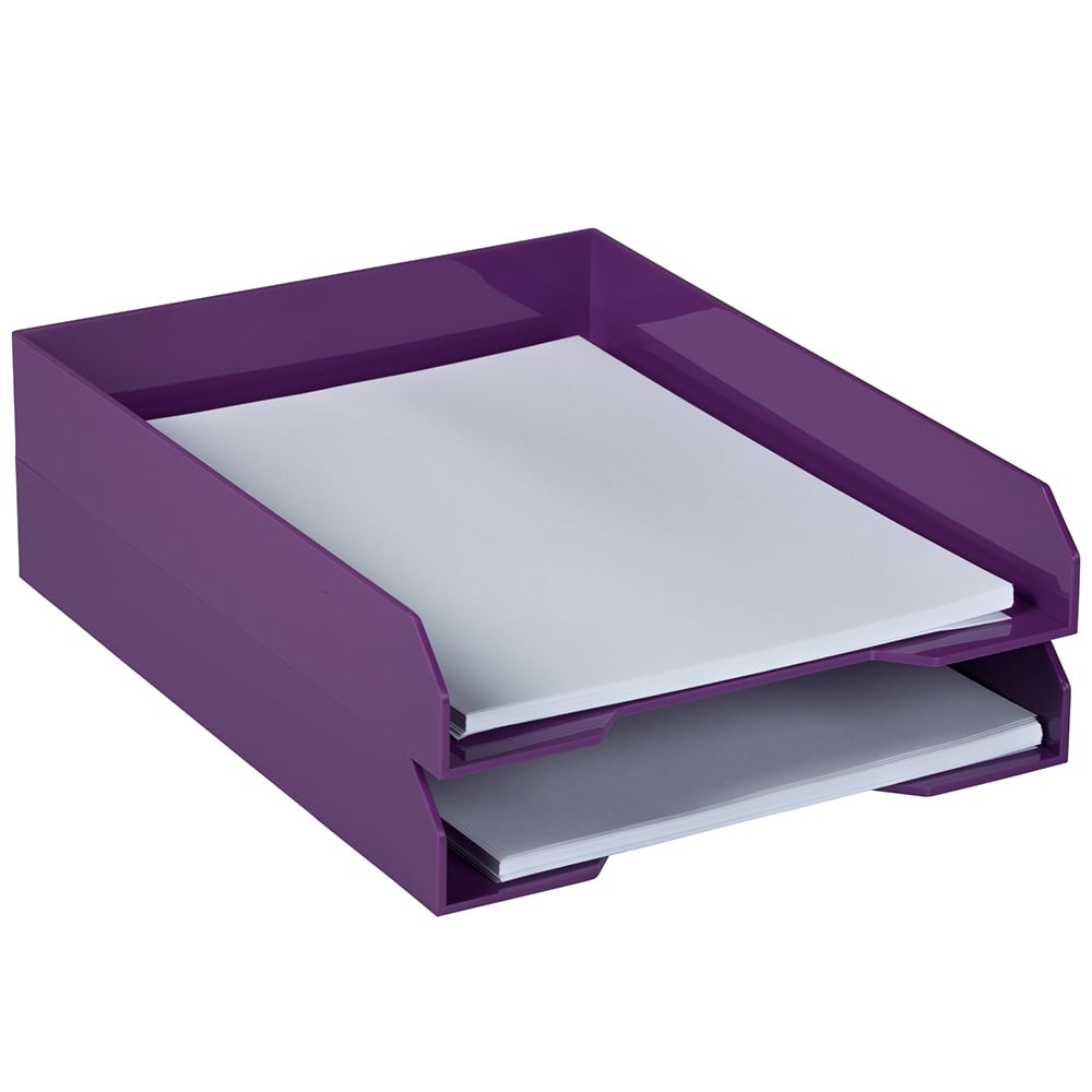 JAM Paper Stackable Paper Trays, 2inH x 9-3/4inW x 12-1/2inD, Purple, Pack Of 2 Trays MPN:344PUA