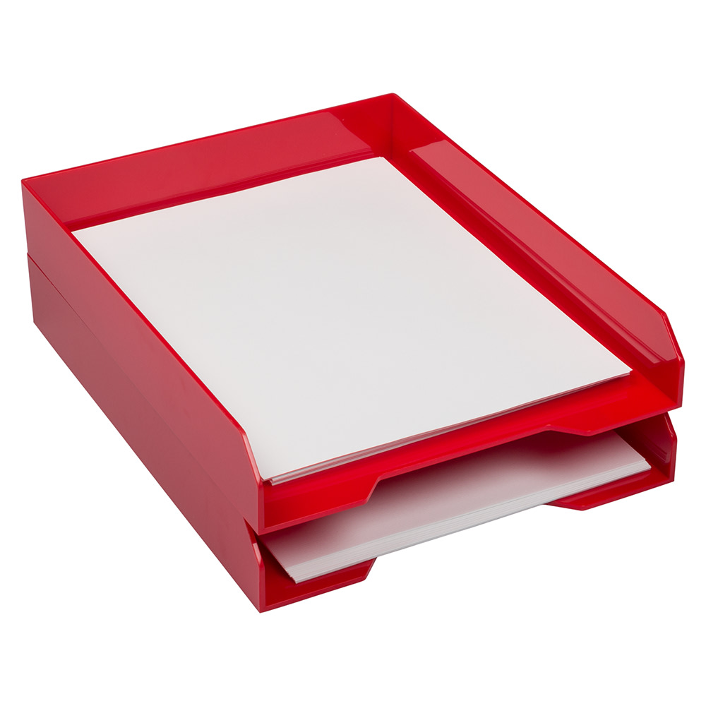 JAM Paper Stackable Paper Trays, 2inH x 9-3/4inW x 12-1/2inD, Red, Pack Of 2 Trays MPN:344REA