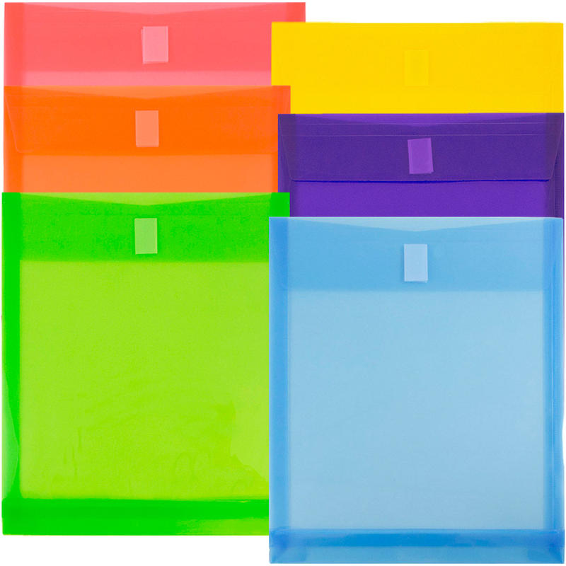 JAM Paper Open-End Plastic Envelopes, 9-3/4in x 11-3/4in, Hook & Loop Closure, Assorted Colors, Pack Of 6 Envelopes MPN:118V1ASSRTOD