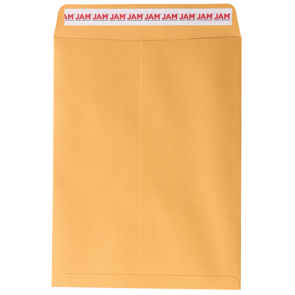 JAM Paper Open End Envelopes, 9in x 12in, Peel & Seal, Brown, Pack Of 50 Envelopes MPN:13034231