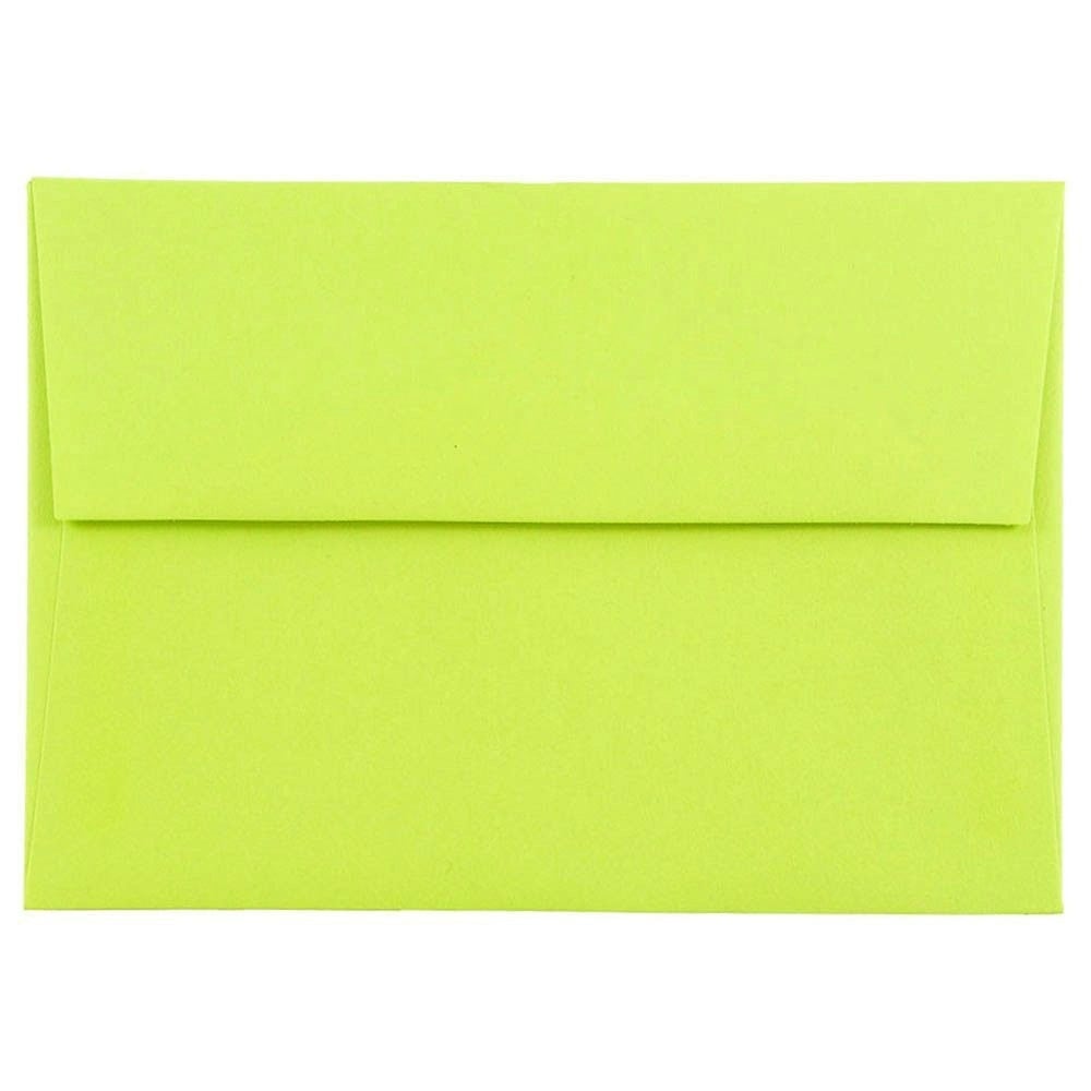 JAM Paper Booklet Envelopes, #4 Bar (A1), Gummed Seal, Lime Green, Pack Of 25 MPN:155438