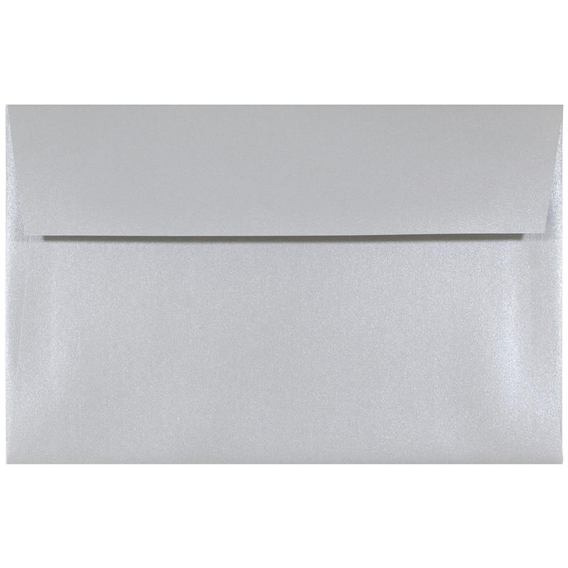 JAM Paper Booklet Invitation Envelopes, A9, Gummed Seal, Pearlized Elegance Metallic Silver, Pack Of 25 MPN:211817120