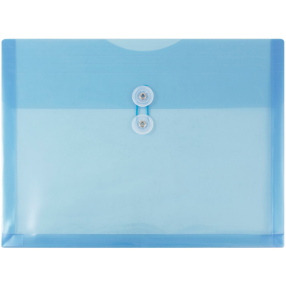 JAM Paper Booklet Plastic Envelopes, Letter-Size, 9 3/4in x 13in, Button & String Closure, Blue, Pack Of 12 MPN:218B1BU