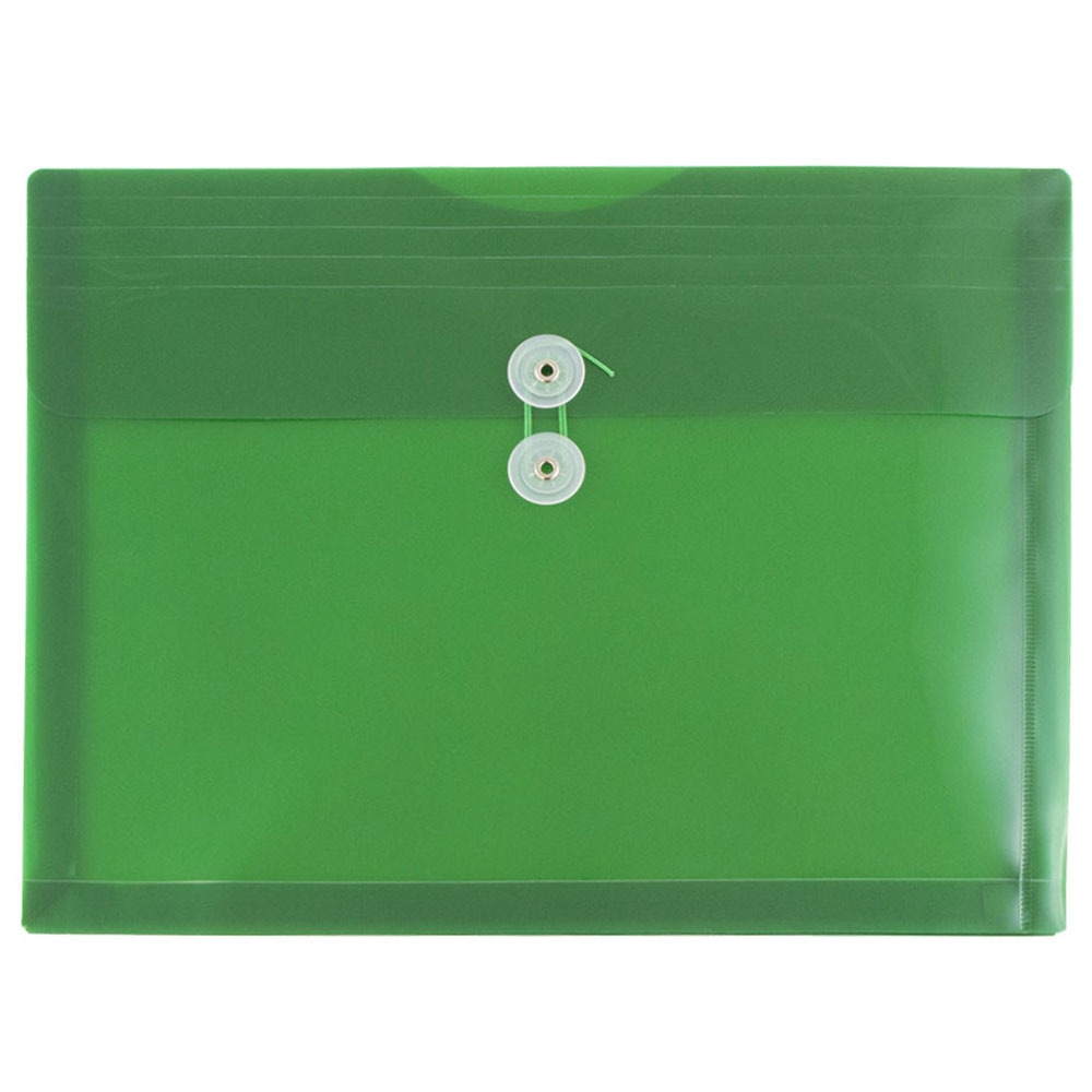 JAM Paper Booklet Plastic Envelopes, Letter-Size, 9 3/4in x 13in, Button & String Closure, Green, Pack Of 12 MPN:218B1GR
