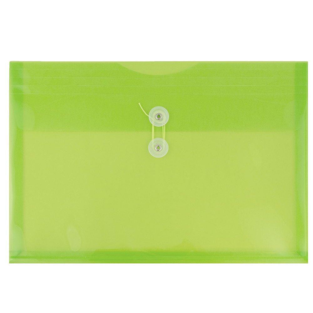 JAM Paper Booklet Plastic Envelopes, Letter-Size, 9 3/4in x 13in, Button & String Closure, Lime Green, Pack Of 12 MPN:218B1LI