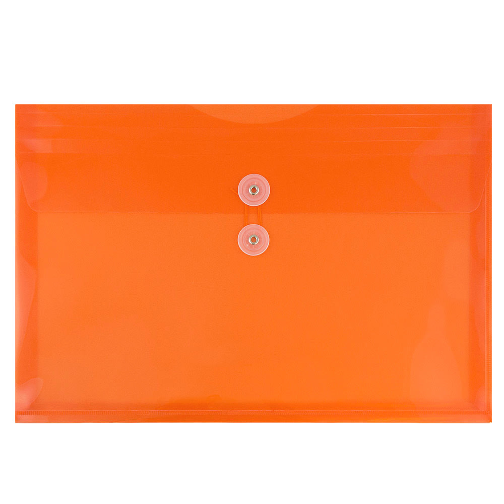 JAM Paper Booklet Plastic Envelopes, Letter-Size, 9 3/4in x 13in, Button & String Closure, Orange, Pack Of 12 MPN:218B1OR