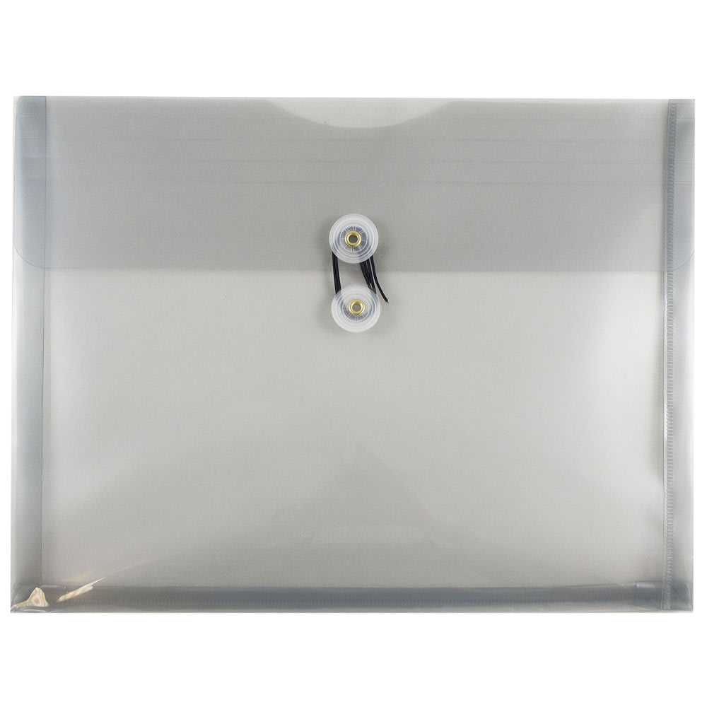 JAM Paper Booklet Plastic Envelopes, Letter-Size, 9 3/4in x 13in, Button & String Closure, Smoke Gray, Pack Of 12 MPN:218B1SM