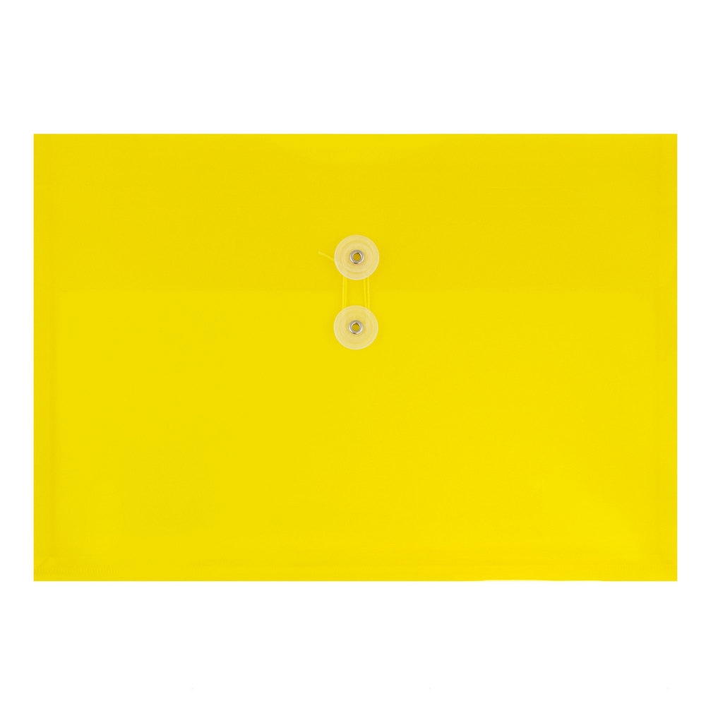 JAM Paper Booklet Plastic Envelopes, Letter-Size, 9 3/4in x 13in, Button & String Closure, Yellow, Pack Of 12 MPN:218B1YE